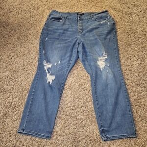 Judy Blue Jeans Womens 22W Boyfriend Fit Button Fly Medium Wash Distressed